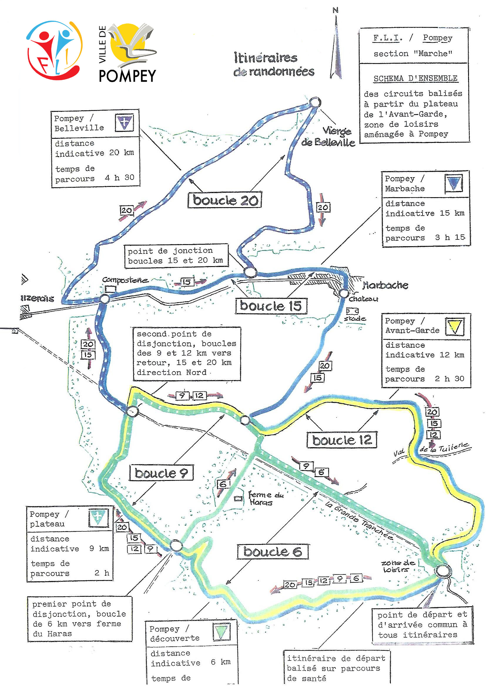 carte sentiers pédestres Plateau de l'Avant Garde Pompey